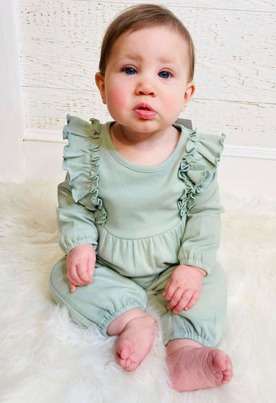 Girl's Green Ruffled Romper - Mini Mee Boutique