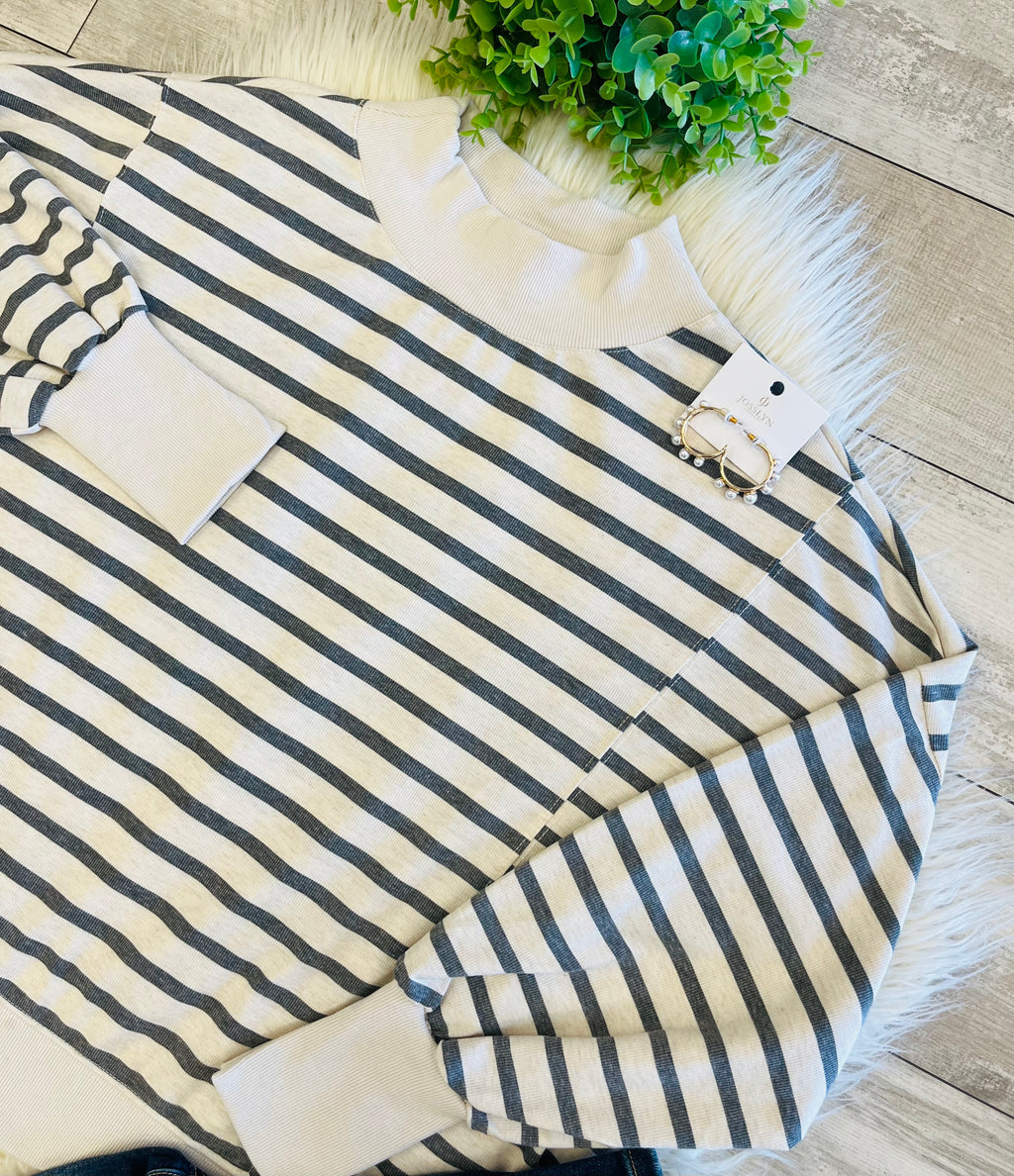 Women’s HYFVE White Dark Grey Stripped Long Sleeve Top
