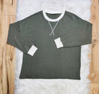 Women’s Zenana Olive Green White Detail Ribbed Set