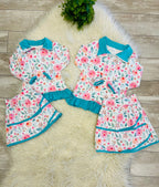 Girl’s Teal Floral Ruffle Quarter Zip Skort Outfit