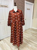 Women’s Evermmee Brown Polka Dot Dress with Pockets- Loose Fit