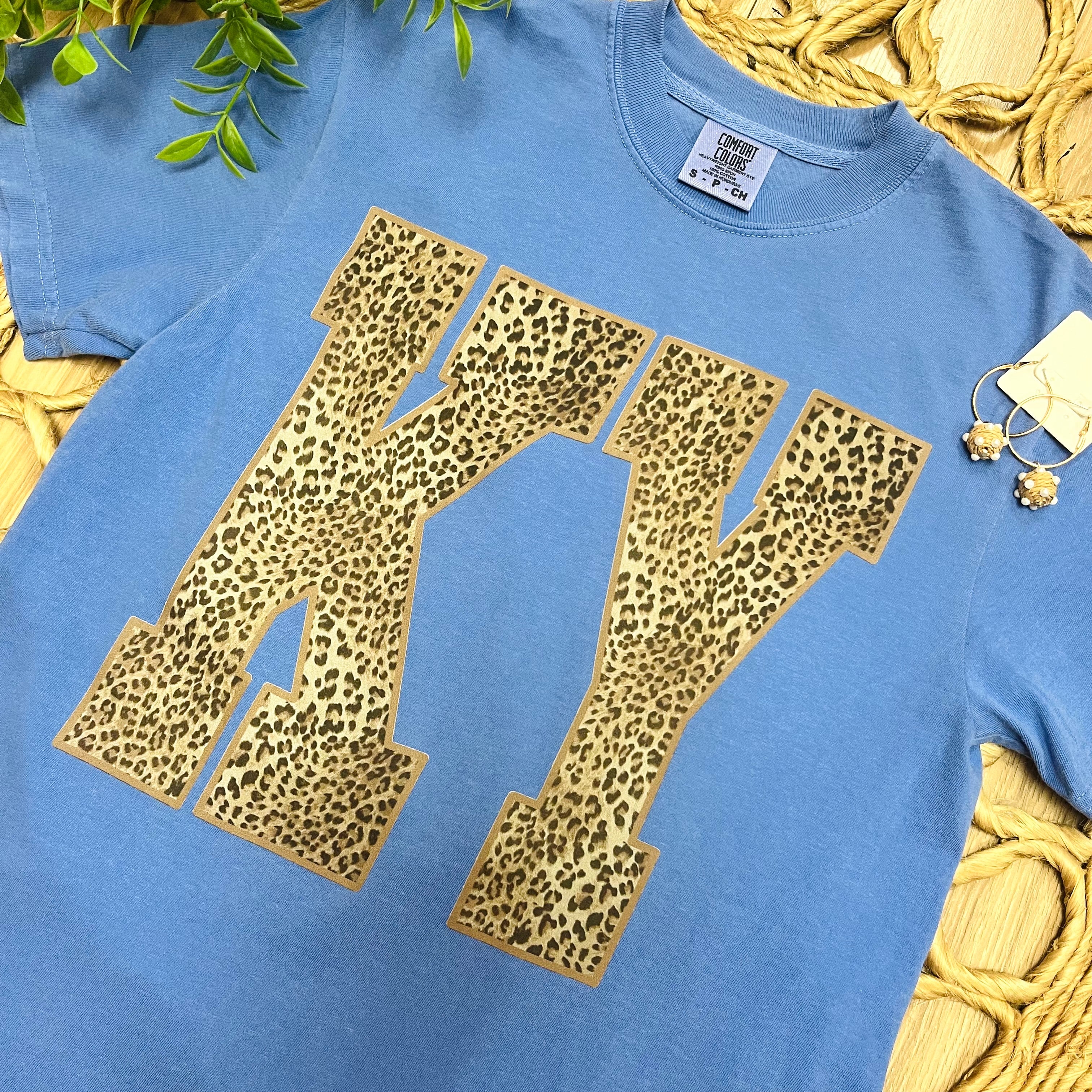 Women’s Dusty Blue Cheetah Print KY Tee