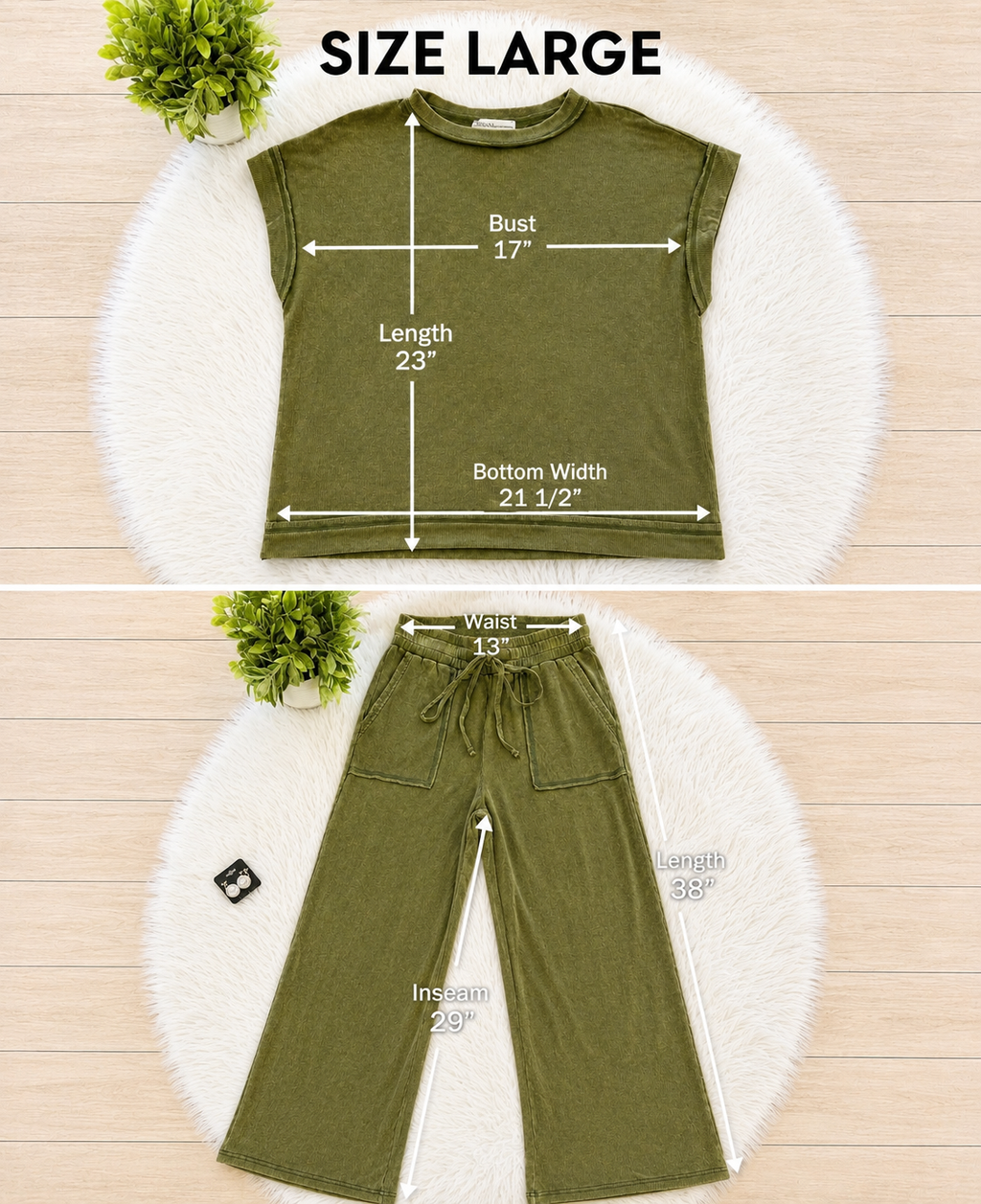 Women’s Zenana Dark Olive Acid Wash Pant Set