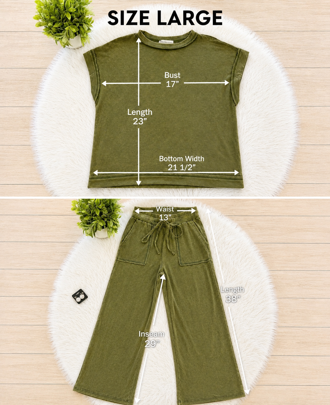 Women’s Zenana Dark Olive Acid Wash Pant Set