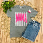 Women’s Grey “Mama” Cheetah Print Striped Tee
