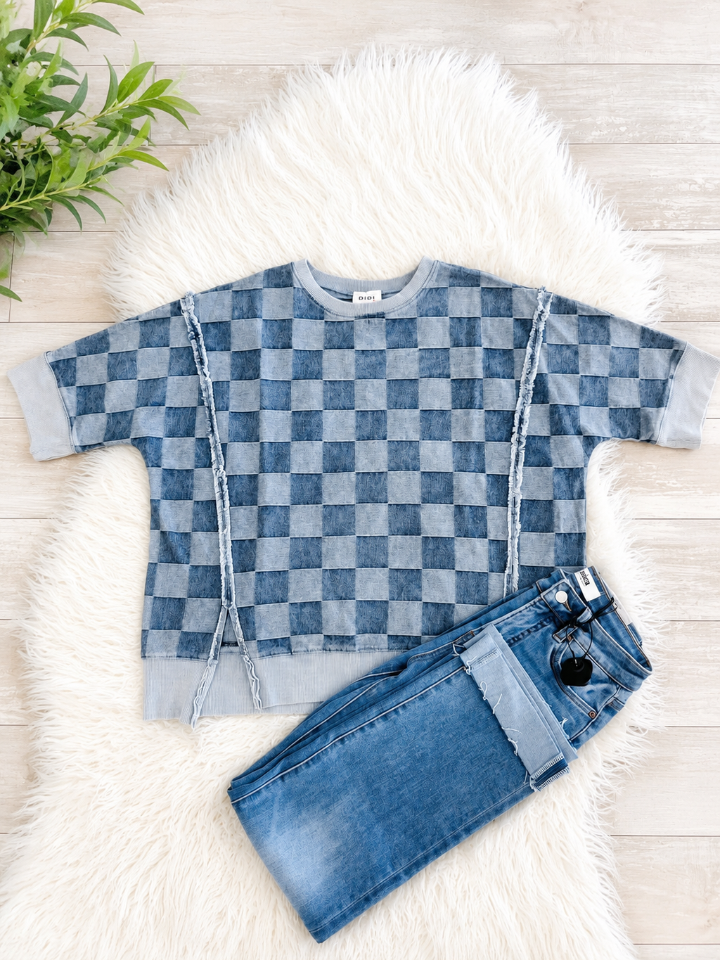 Women’s Washed Checker Denim Top