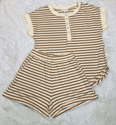 Blu Pepper Beige Stripe 2 Piece Shorts Set - Mini Mee Boutique