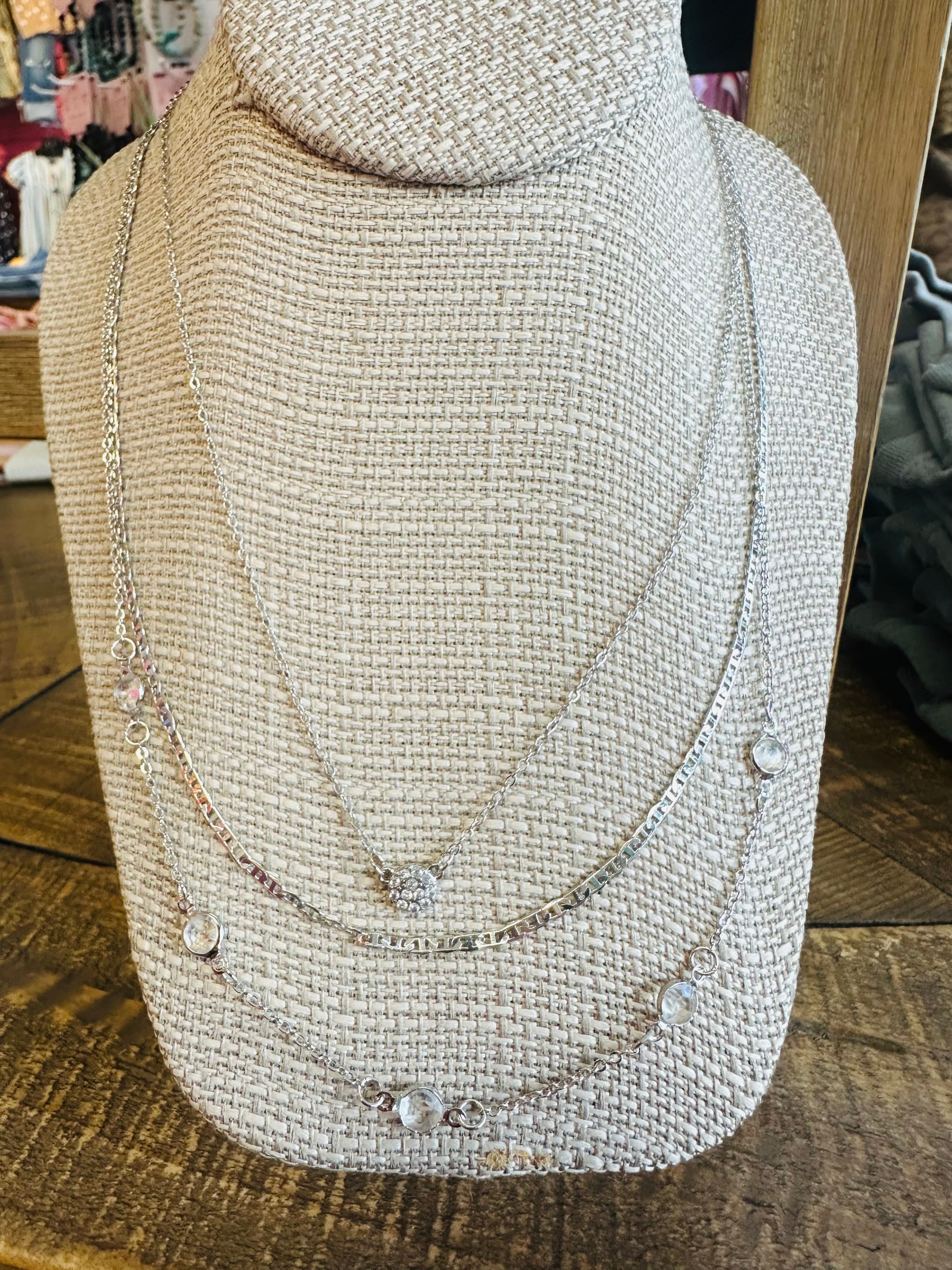 Women’s Silver Three Piece Layered Necklace