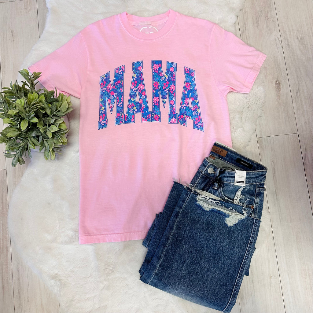Women’s MAMA pink floral tee shirt