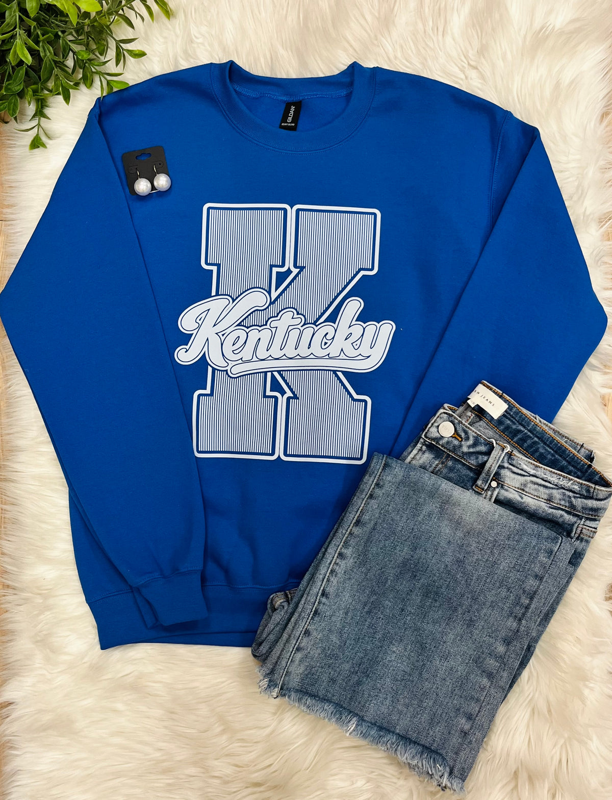 Women’s Blue Kentucky Striped Crewneck Top