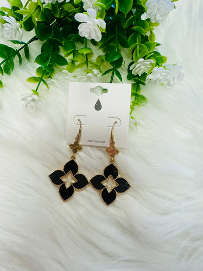 Black and Gold Clover Dangle Earrings - Mini Mee Boutique