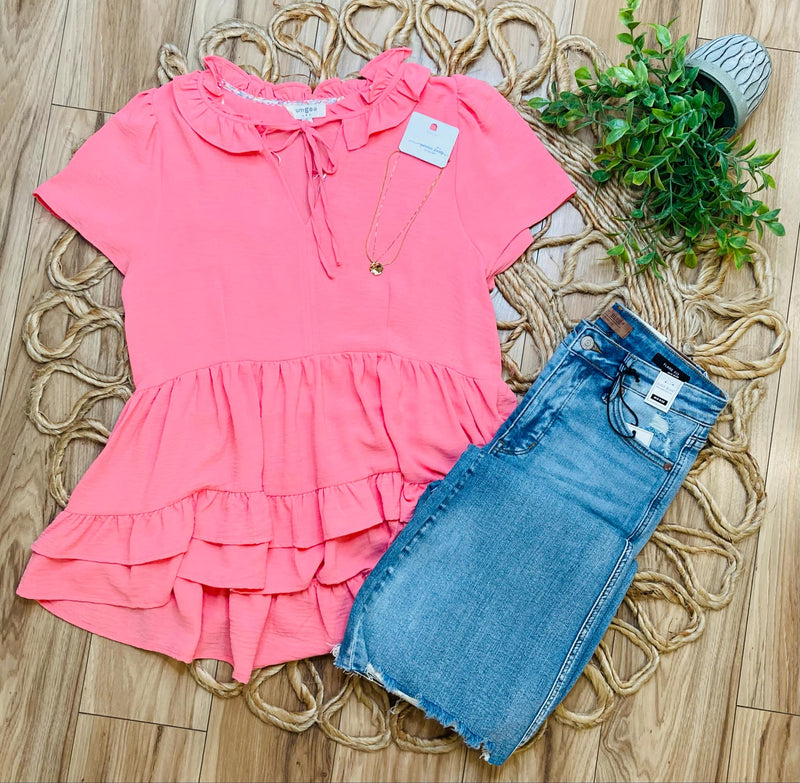 Coral Ruffle Top