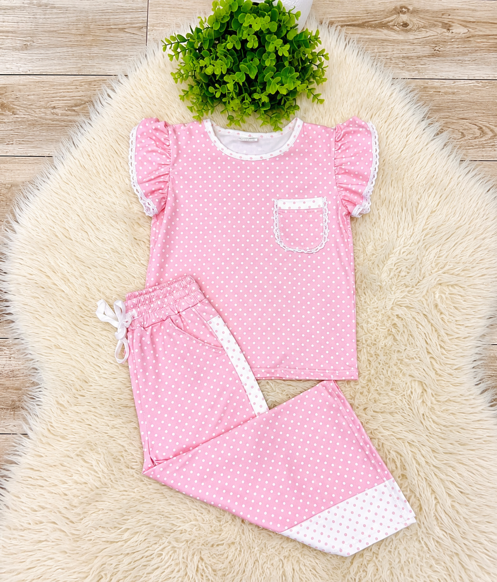 Girl’s Pink And White Polka Dot Outfit