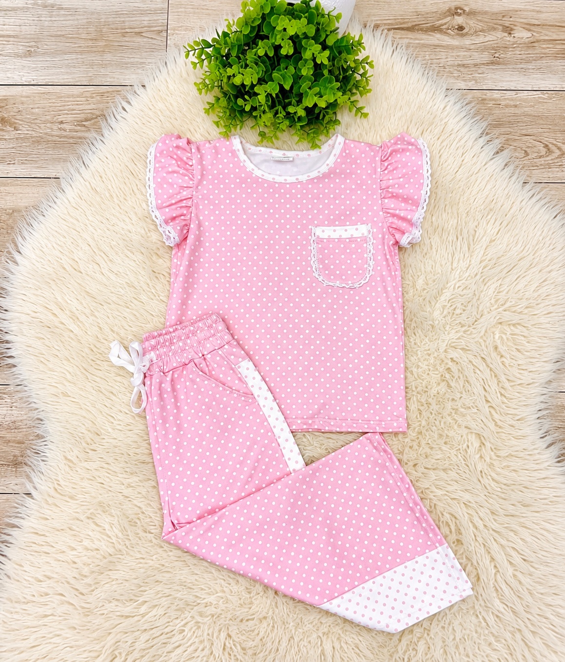 Girl’s Pink And White Polka Dot Outfit