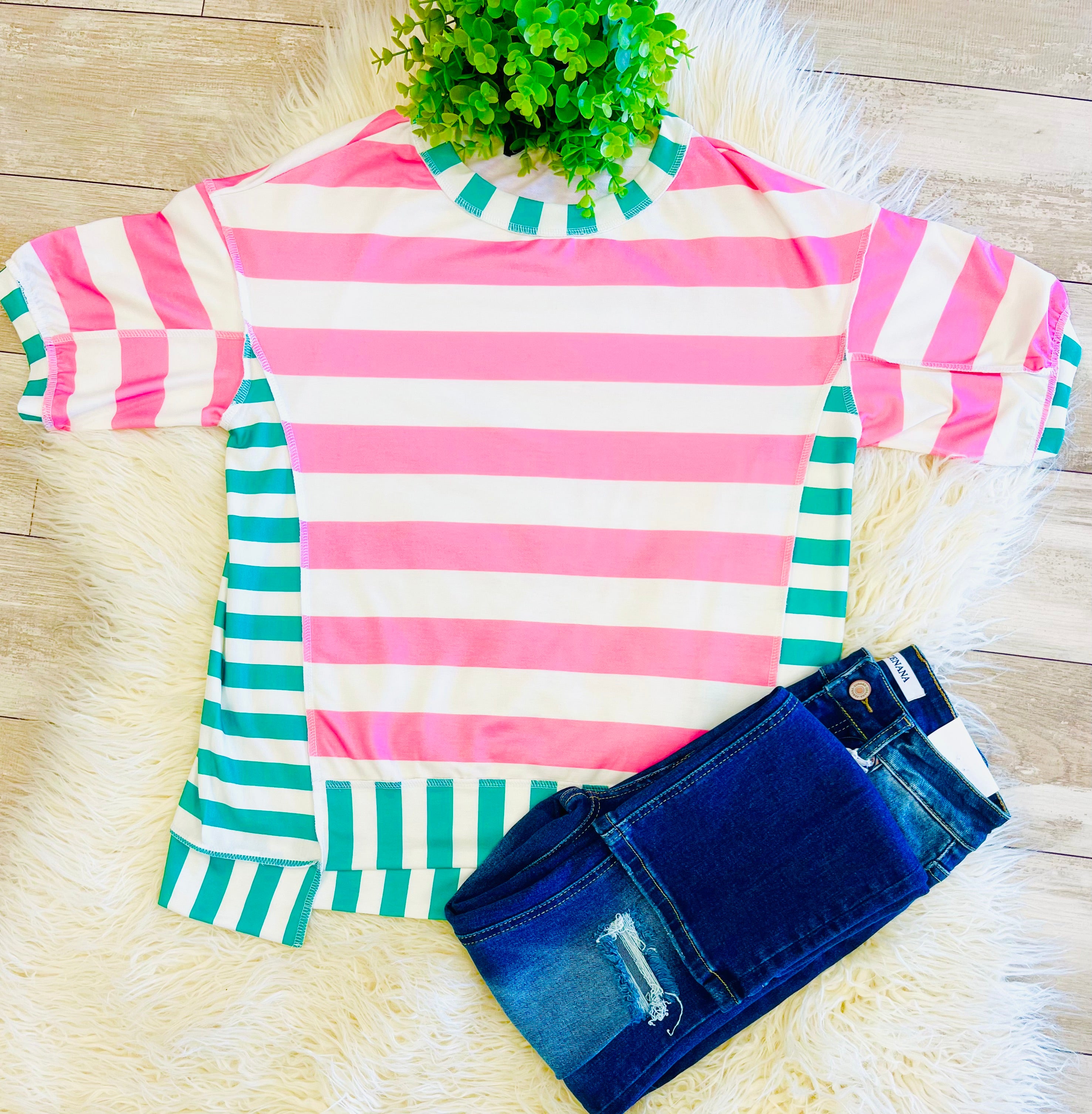 Women’s EverMMee Pink & Green Stripped Top