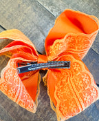 Hair Bow 6” Alligator Clip - Laced Pumpkin Orange