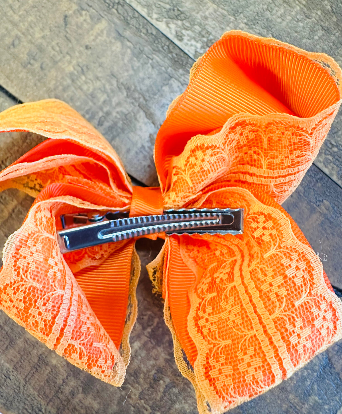 Hair Bow 6” Alligator Clip - Laced Pumpkin Orange