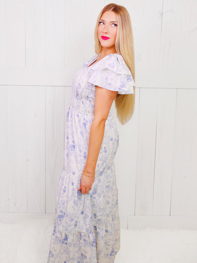 Floral Print Ruffle Sleeve Bodice Dress