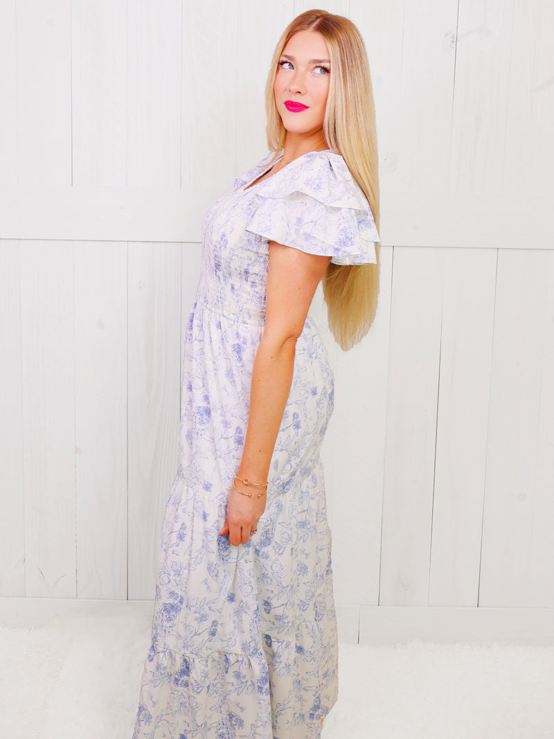Floral Print Ruffle Sleeve Bodice Dress