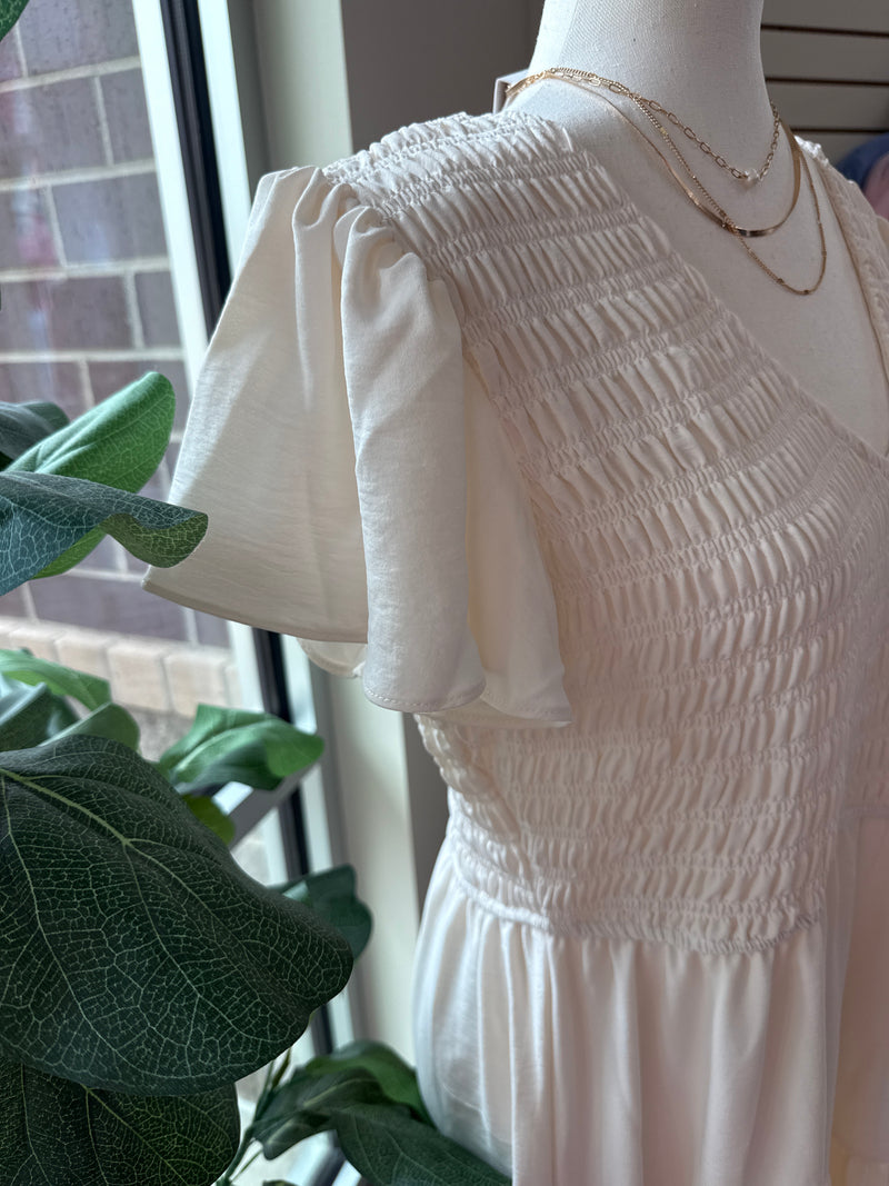 Ivory Smocked Midi Dress
