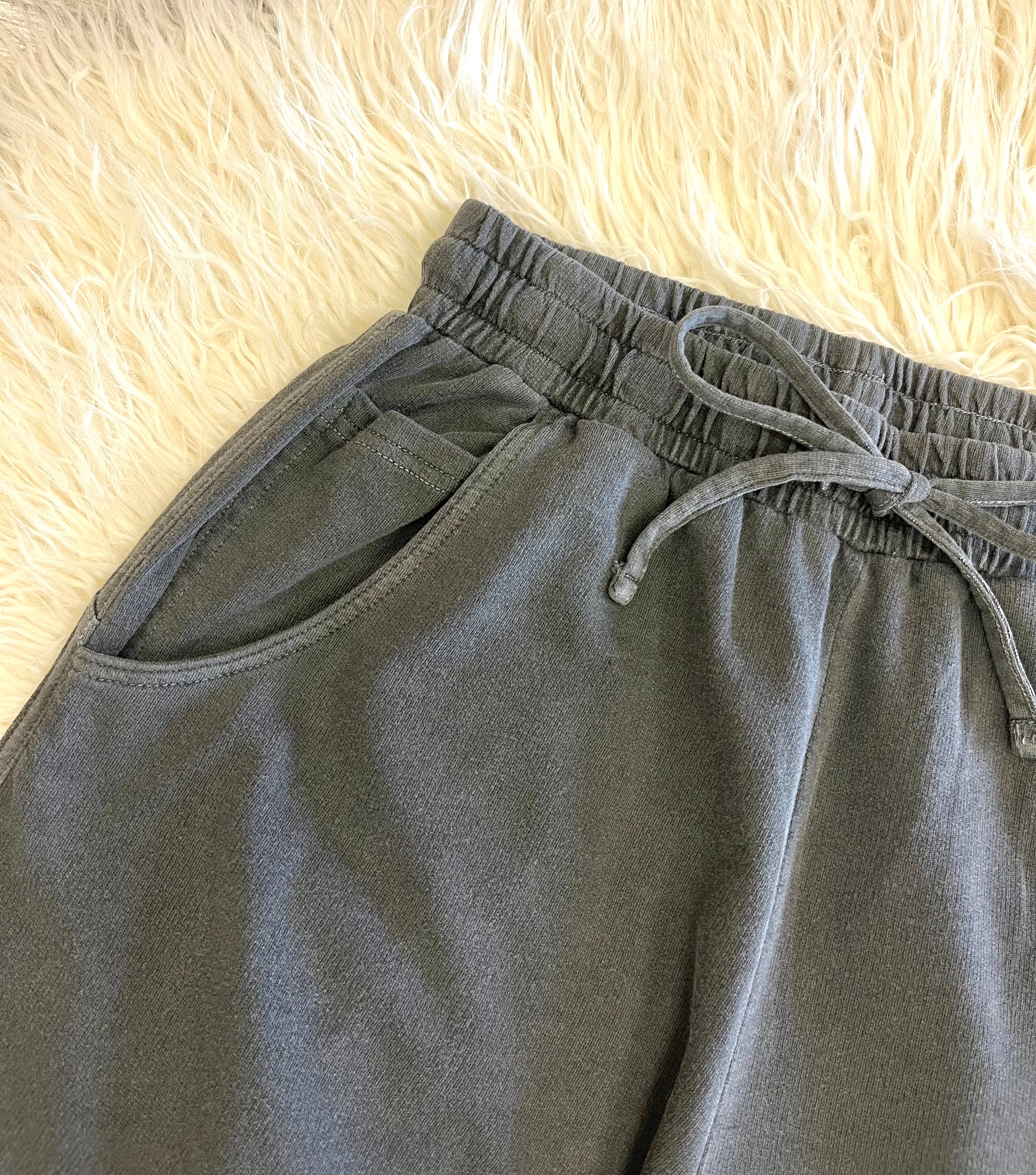 Women’s Zenana Black French Terry Enzyme Washed Pants