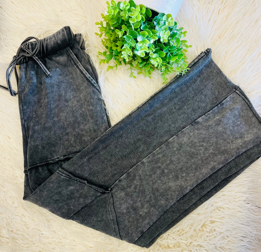 Women’s Evermee Grey Mineral-Washed Wide-Leg Patchwork Pants