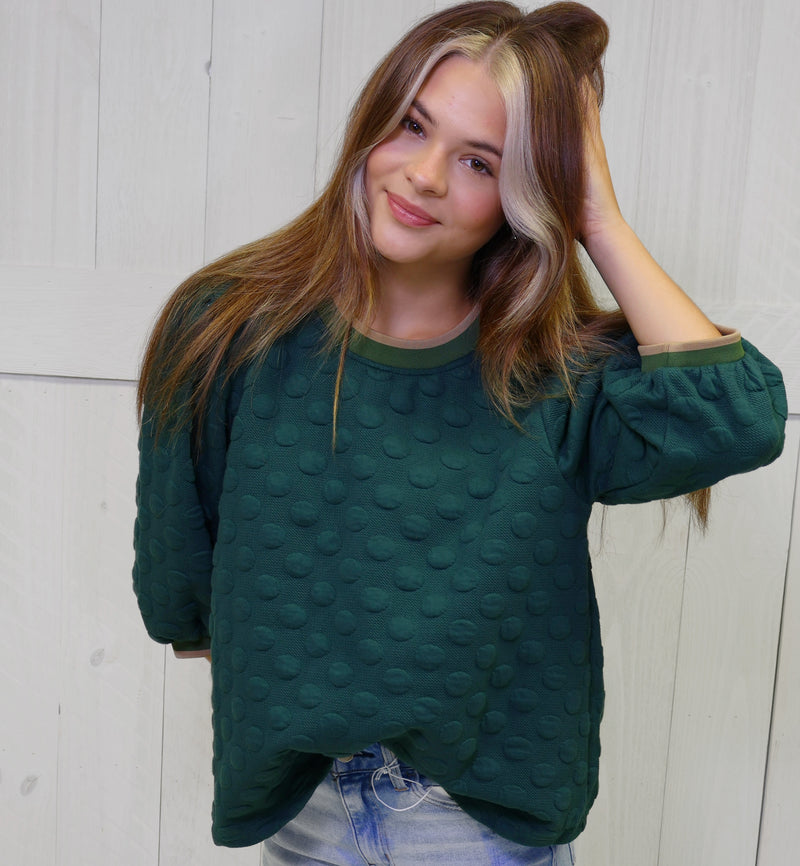 Umgee Hunter Green Polka Dot Top