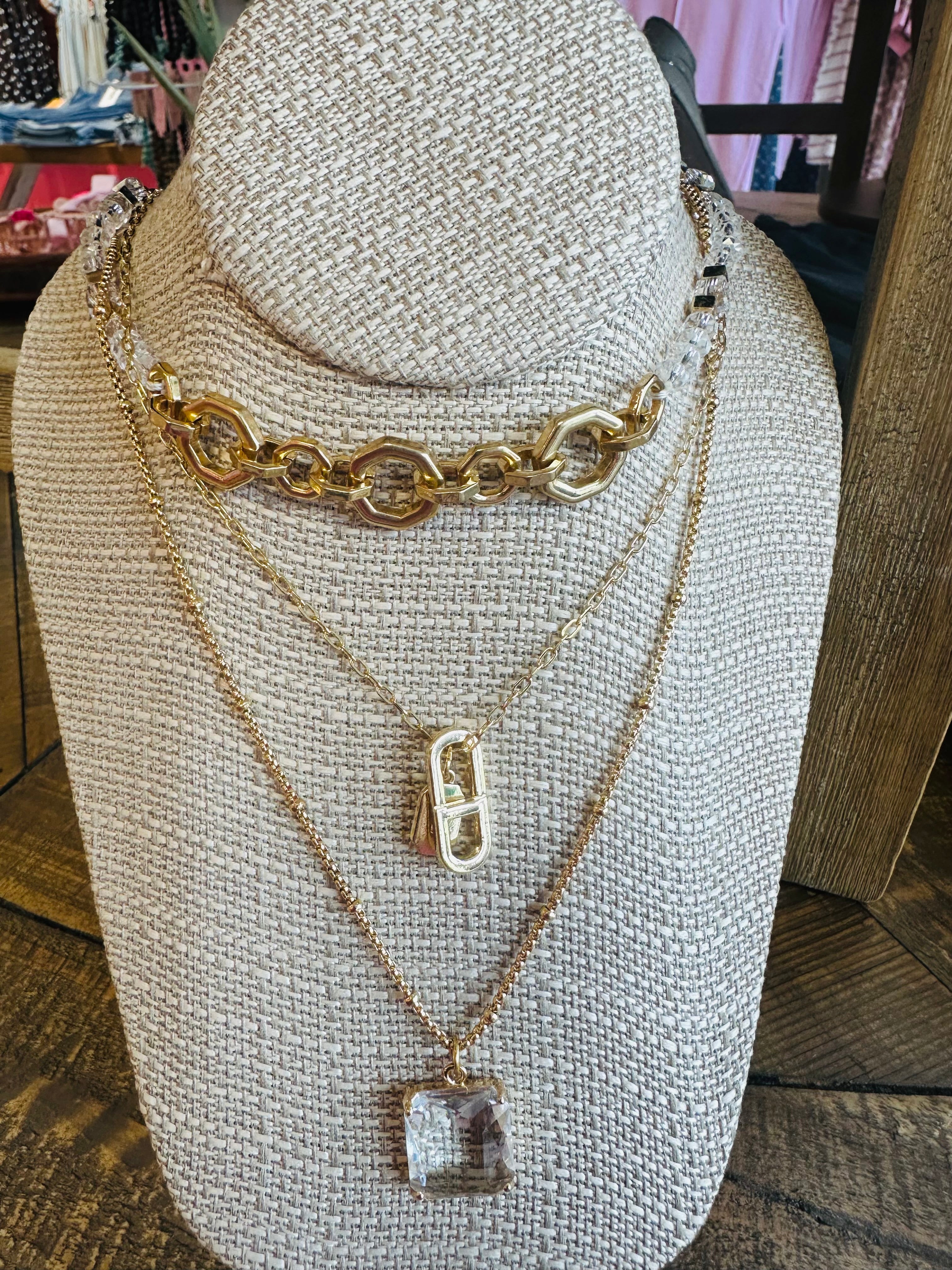 Women’s Golden Clear Beaded Layered Necklace