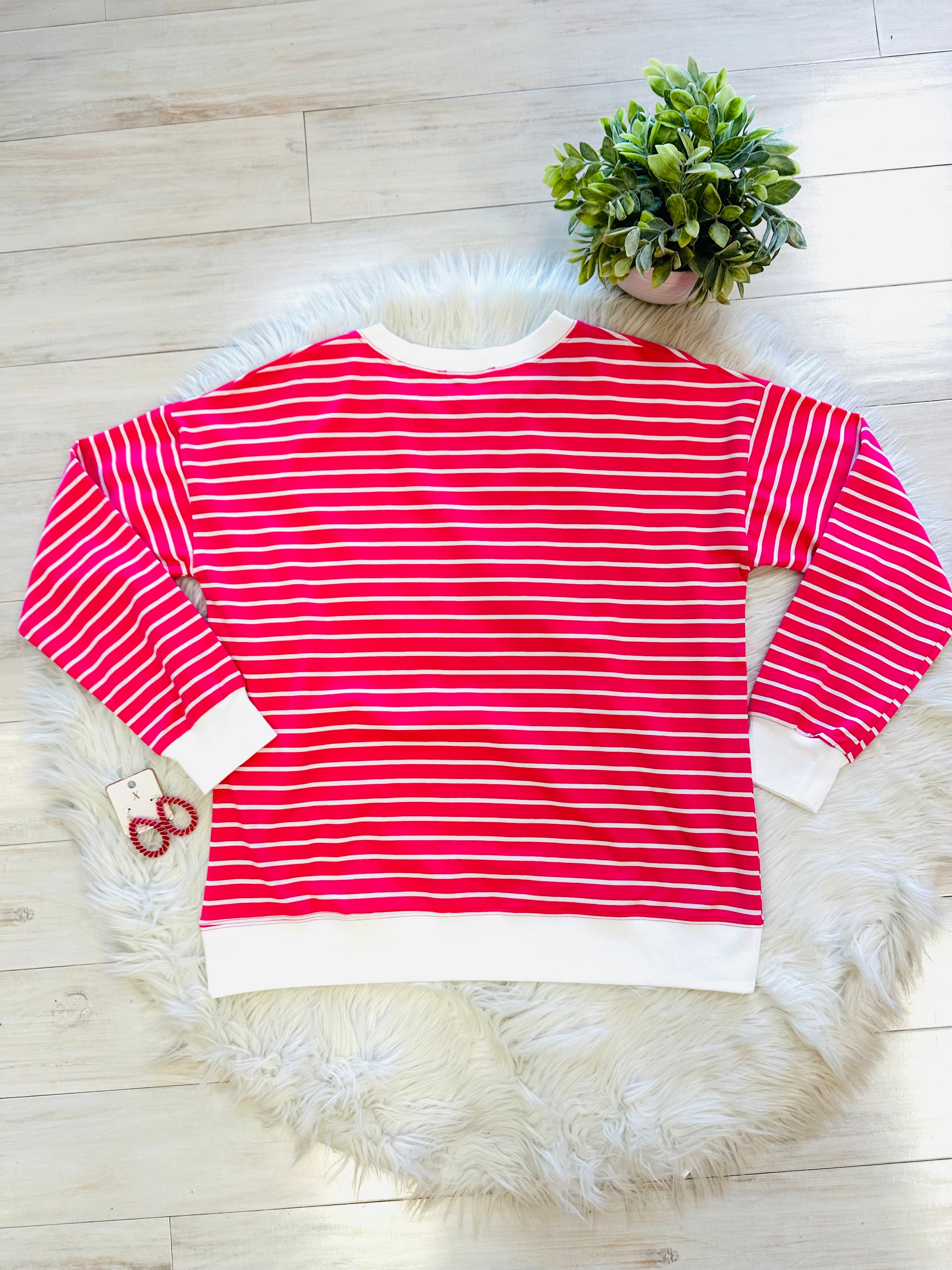 Women’s Zenana Hot Pink Striped Long Sleeve Top