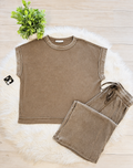 Women’s Zenana Brown Acid Wash Pant Set
