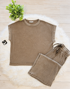 Women’s Zenana Brown Acid Wash Pant Set