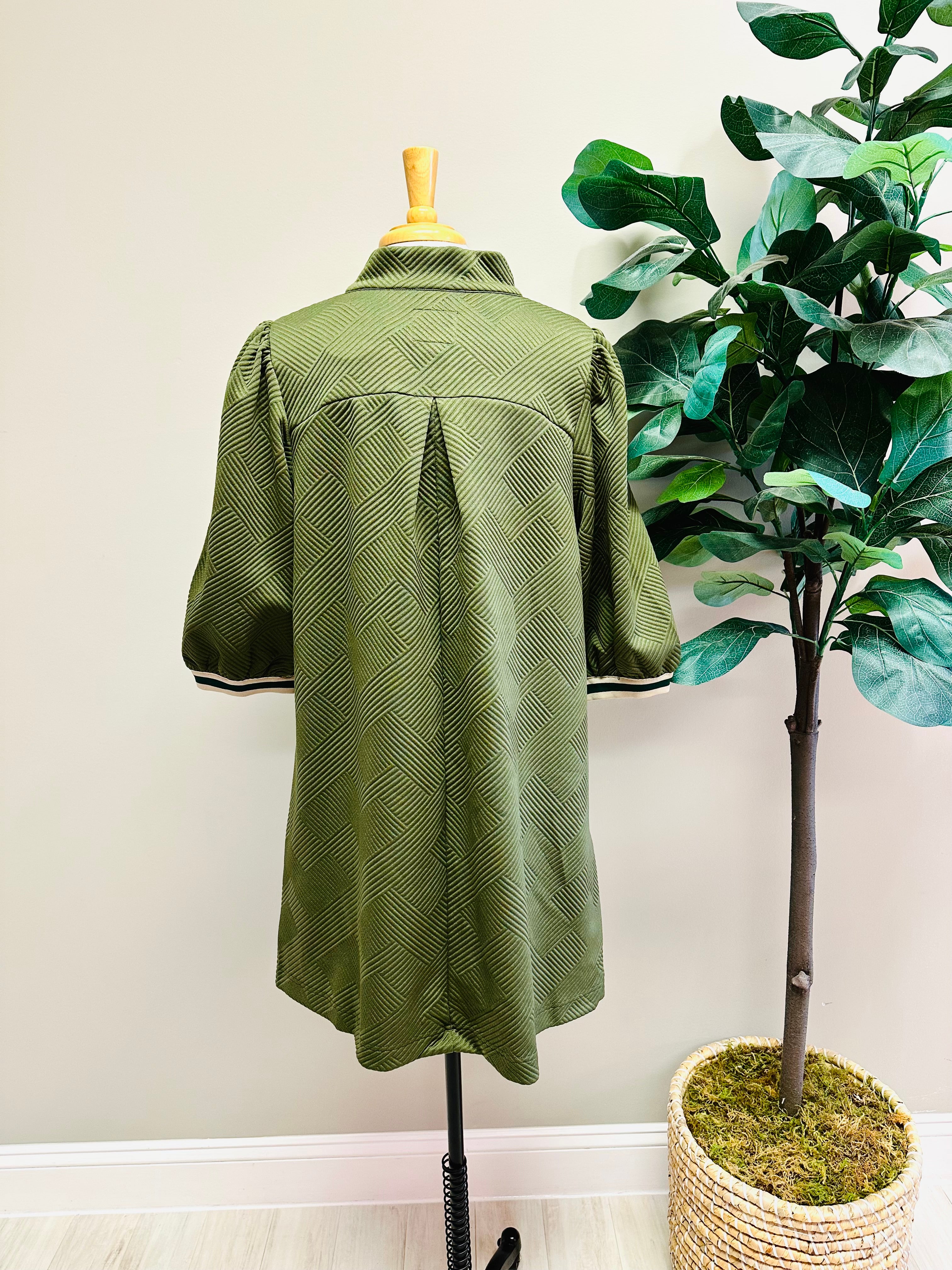 Women’s Umgee Olive Textured  Knit Puff Sleeve Dress