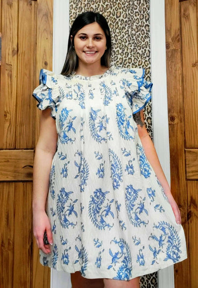 Blue And White Mixed Plus Size Dress - Mini Mee Boutique