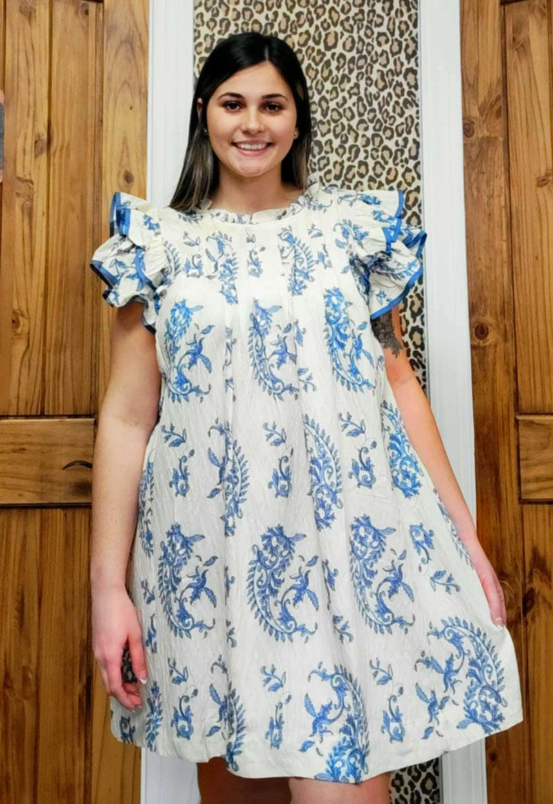 Blue And White Mixed Plus Size Dress