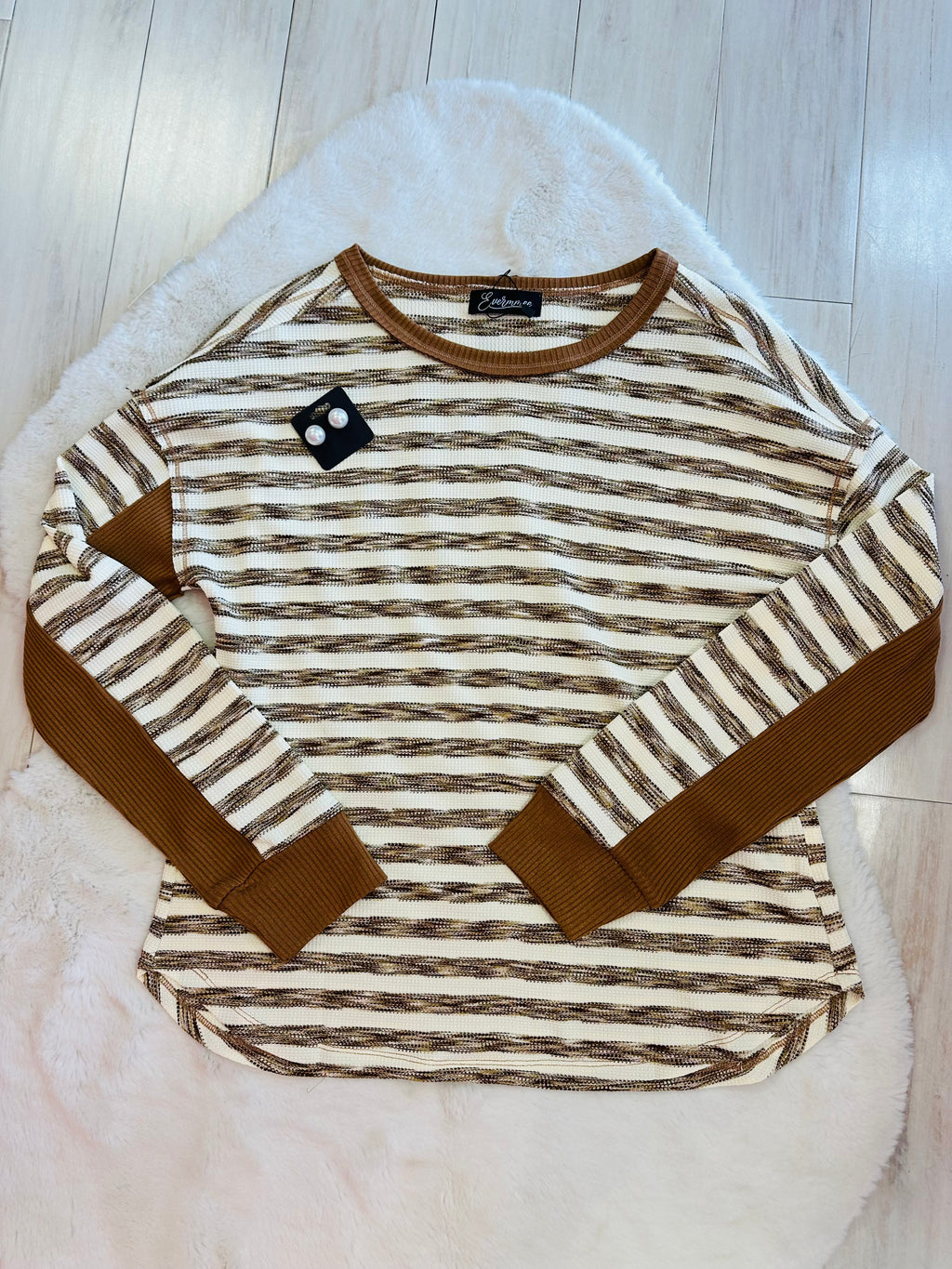 Women’s Evermmee brown striped waffle top