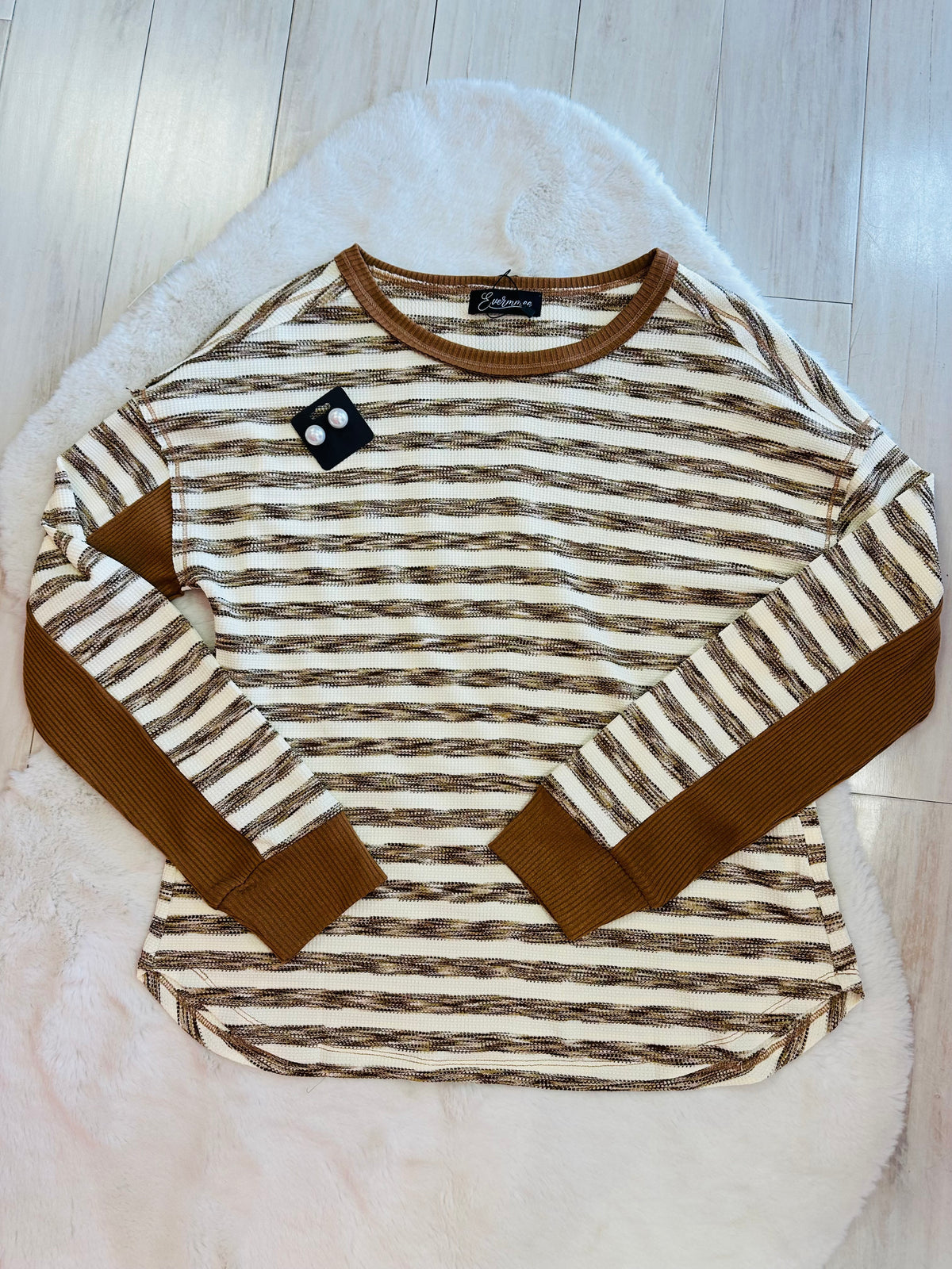 Women’s Evermmee brown striped waffle top