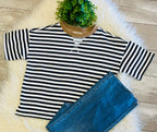 Women’s Navy Stripe Short Sleeve Knit Top