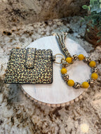 Wristlet ID Badge Pouch Keychain Cheetah and Yellow