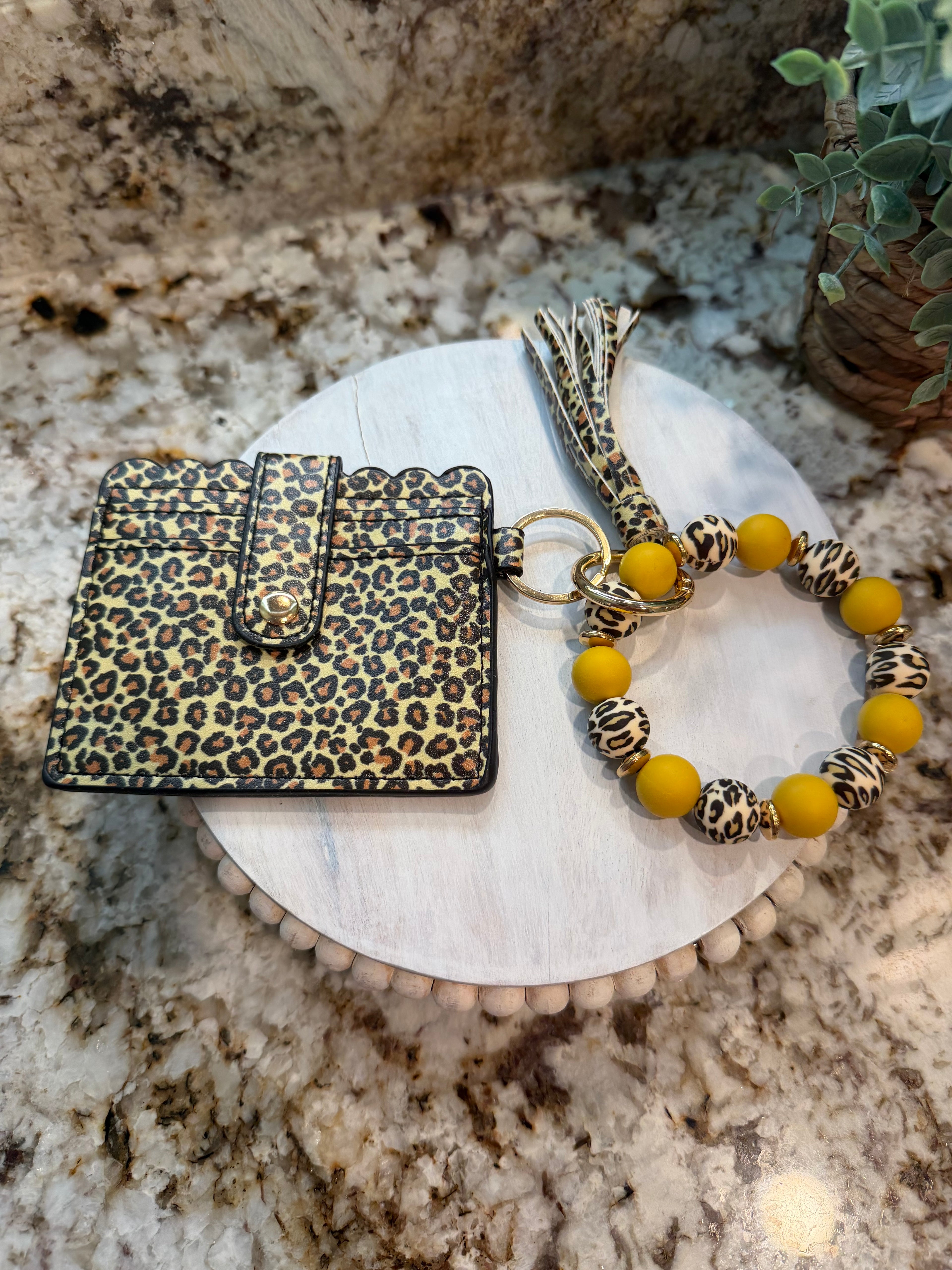 Wristlet ID Badge Pouch Keychain Cheetah and Yellow