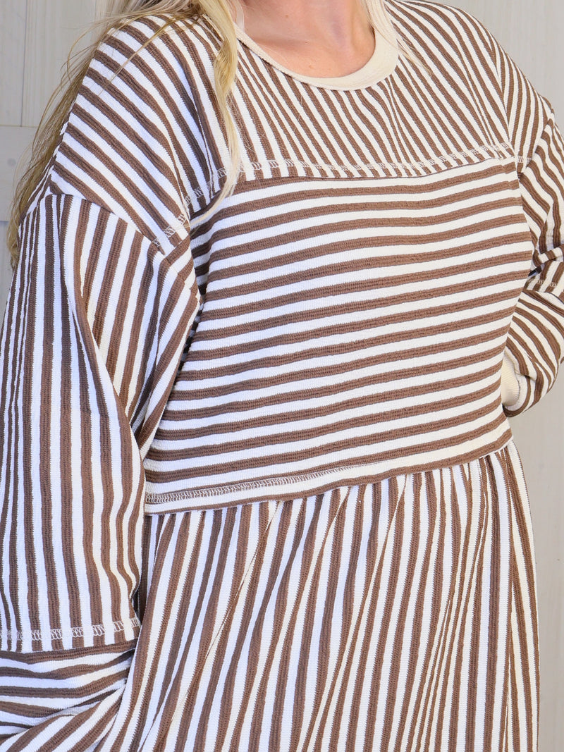 Women’s Oversized Multi Stripe Dress Mocha
