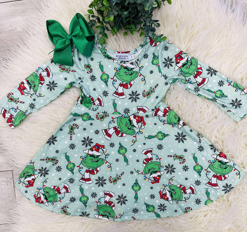 Girls Mint Christmas Grinch Dress