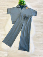 Women’s Zenana Short Sleeve Collared Scuba Set In Charcoal