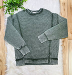 Women’s Zenana Dark Olive Ribbed Raw Hem Crewneck Top