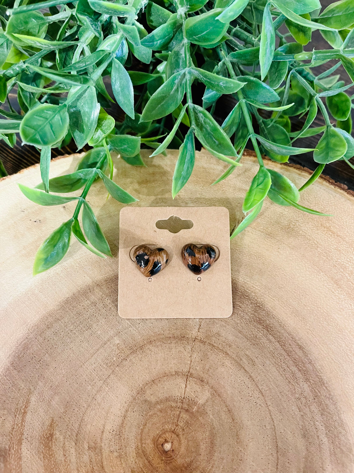 Women’s Cheetah Print Heart Shaped Stud Earrings
