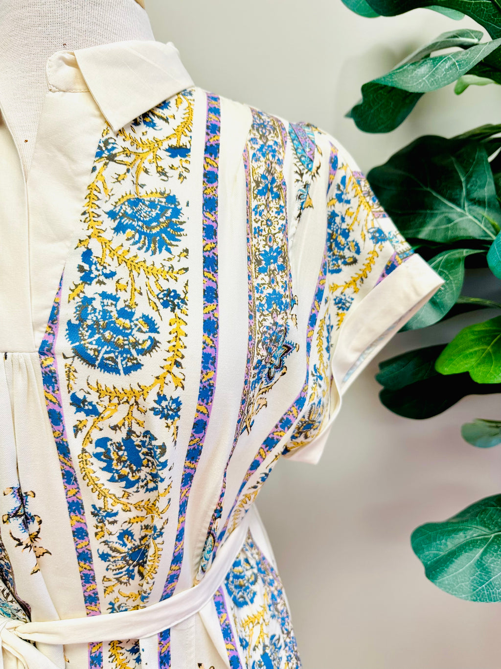 Women’s Umgee Blue Mixed Print Boho Tie Waist Dress