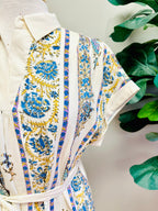 Women’s Umgee Blue Mixed Print Boho Tie Waist Dress