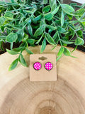 Women’s Hot Pink and White Polka Dot Circle Stud Earrings
