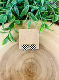 White and Black Checkered Heart Shaped Clip-On Earrings