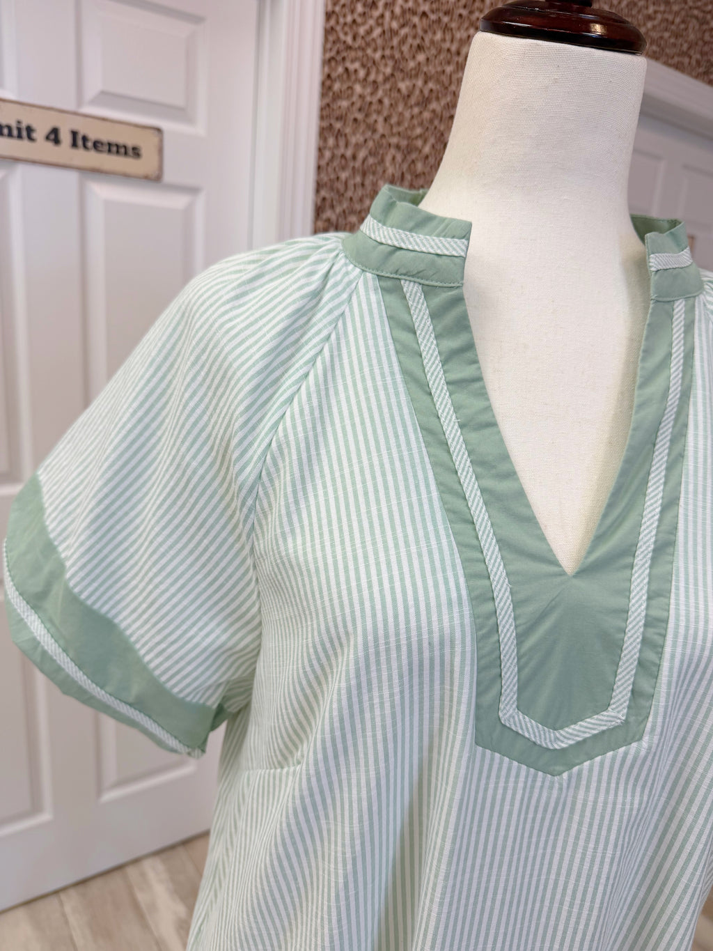 Sage Striped Midi Linen Dress with Pockets by UmGee Women’s - True to Size