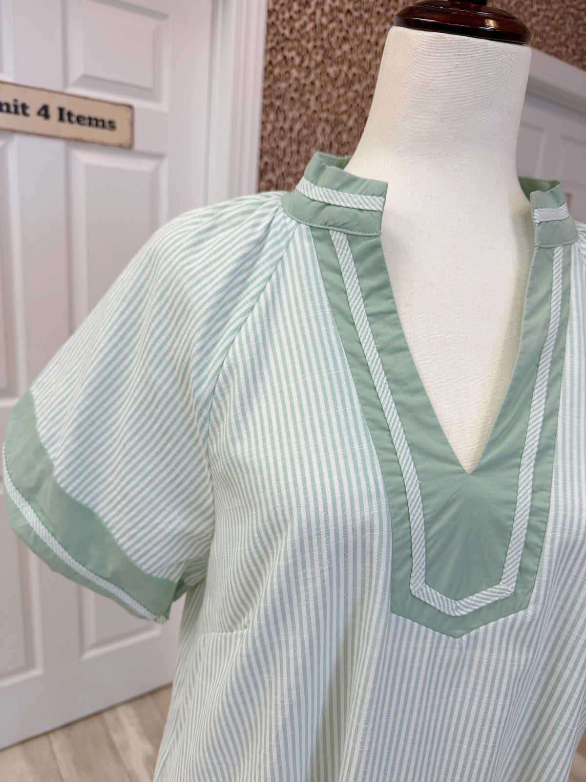 Sage Striped Midi Linen Dress with Pockets by UmGee Women’s - True to Size